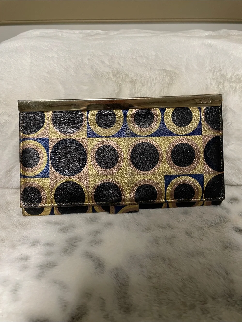 Hobo Gold and Black Geometric Circle Wallet Clutch